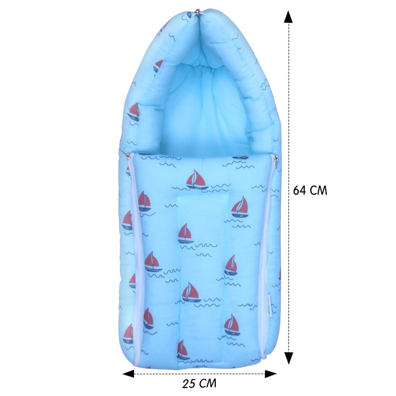 1ST STEP Muslin Cotton 3 in 1 Baby Bed, Sleeping Bag & Carry Nest, Cotton Baby Bedding for New Born & Infant, Portable Bassinet, for Baby Carrying & Sleeping, Unisex Baby Sleeping Bed (BLBOAT) - Image 2