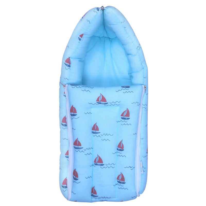1ST STEP Muslin Cotton 3 in 1 Baby Bed, Sleeping Bag & Carry Nest, Cotton Baby Bedding for New Born & Infant, Portable Bassinet, for Baby Carrying & Sleeping, Unisex Baby Sleeping Bed (BLBOAT) - Image 1