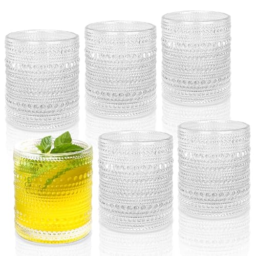 JPPSUJJ Cocktail Glasses 10 oz Hobnail Drinking Glasses Set of 6, Vintage Glassware, Textured Glass Cups Bubble Glasses Water Glasses Old Fashion Jupiter Glasses Set, clear - Image 1