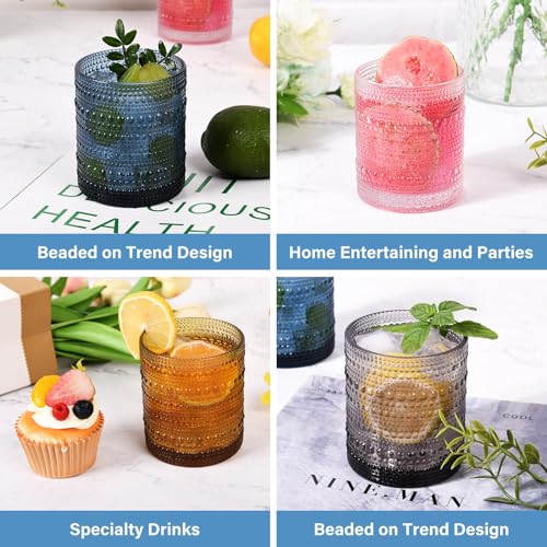 JPPSUJJ Cocktail Glasses 10 oz Hobnail Drinking Glasses Set of 6, Vintage Glassware, Textured Glass Cups Bubble Glasses Water Glasses Old Fashion Jupiter Glasses Set, clear - Image 5