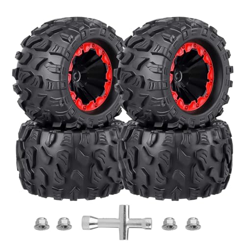 HobbyPark PreGlued 12mm Hex RC Truck Wheels and Tires Set Complete for 110 Traxxas Hoss 4x4 Stampede 2wd VXL Redcat Volcano EPX Pro 2s 3s 4s Lipo Brushless Systems - Image 1