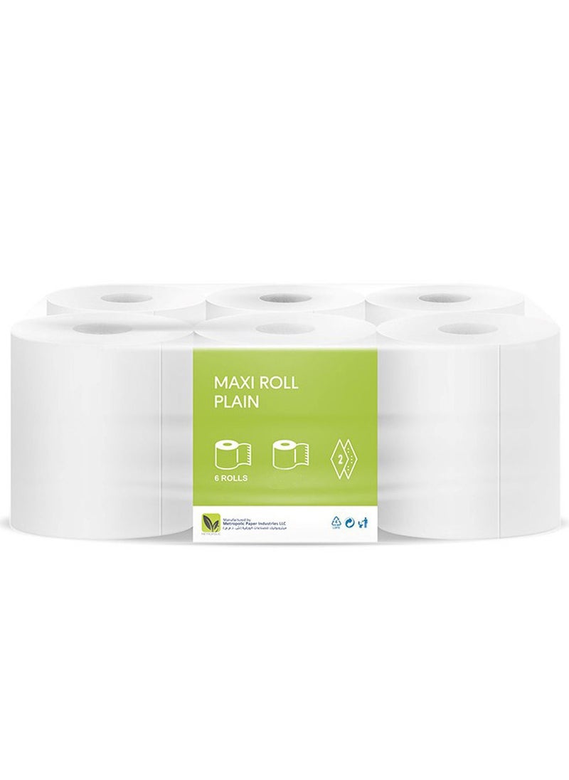 Metro Premium Maxi Roll 550 Gm (Pack of 6 Rolls x 2 Ply) | Premium Embossed Maxi Roll, 2-Ply, Glue Laminated, 600gm Per Roll - Pack of 6 for Extra Soft and Absorbent Performance, Ideal for Commercial and Home Use  - Image 1