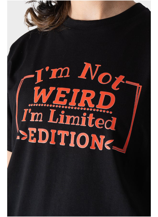 OKOYE - Black Front Printed Text T-Shirt - Image 1
