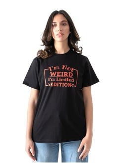 Black Front Printed Text T-Shirt