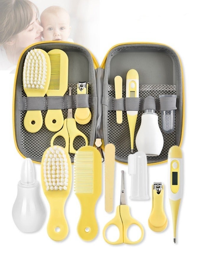 Baby Care Kit with Thermometer, Nasal Aspirator, Toothbrush, Emery Board, Nail Clipper, Scissor, Brush and Comb, Portable Essential Daily Care Bathing Tool for Toddler Infant, Yellow - Image 1