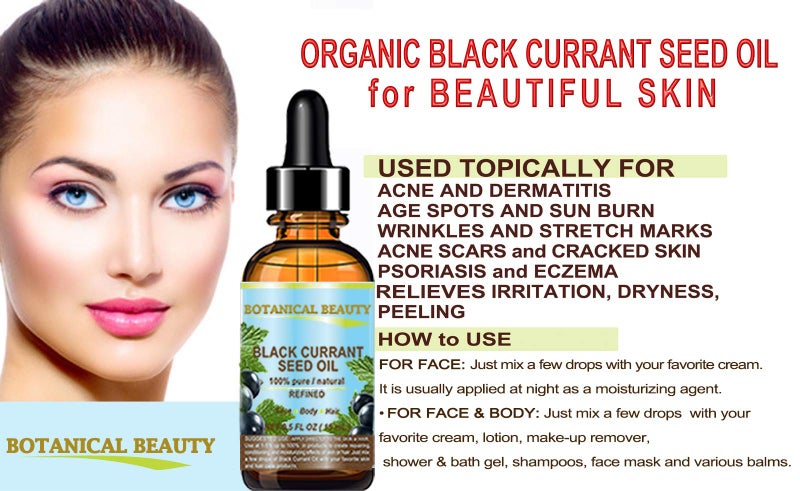 Botanical Beauty BLACK CURRANT SEED OIL 100% Pure Natural Undiluted Refined Cold Pressed Carrier oil. 0.5 Fl.oz. - 15ml. For Skin, Hair, Lip, Nail Care. Rich in gamma-linolenic acid, Omega 3, 6, 9 - Image 1