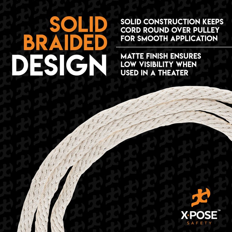إكسبوز سايفتي حبل وشاح Xpose Safety #10 - 5/16 بوصة × 100 قدم - حبل قطني أبيض مع قلب من النايلون - حبل متعدد الاستخدامات منخفض التمدد لربط وشاح النافذة وحبل الغسيل والتخييم والتجهيزات والحرف اليدوية وتحسين المنزل - Image 3
