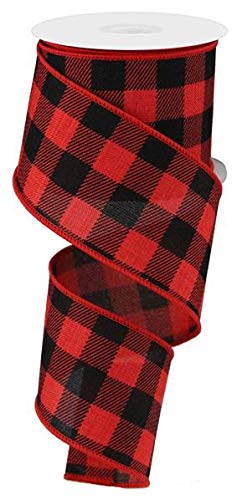 Plaid Check Wired Edge Ribbon  10 Yards Red Black 25