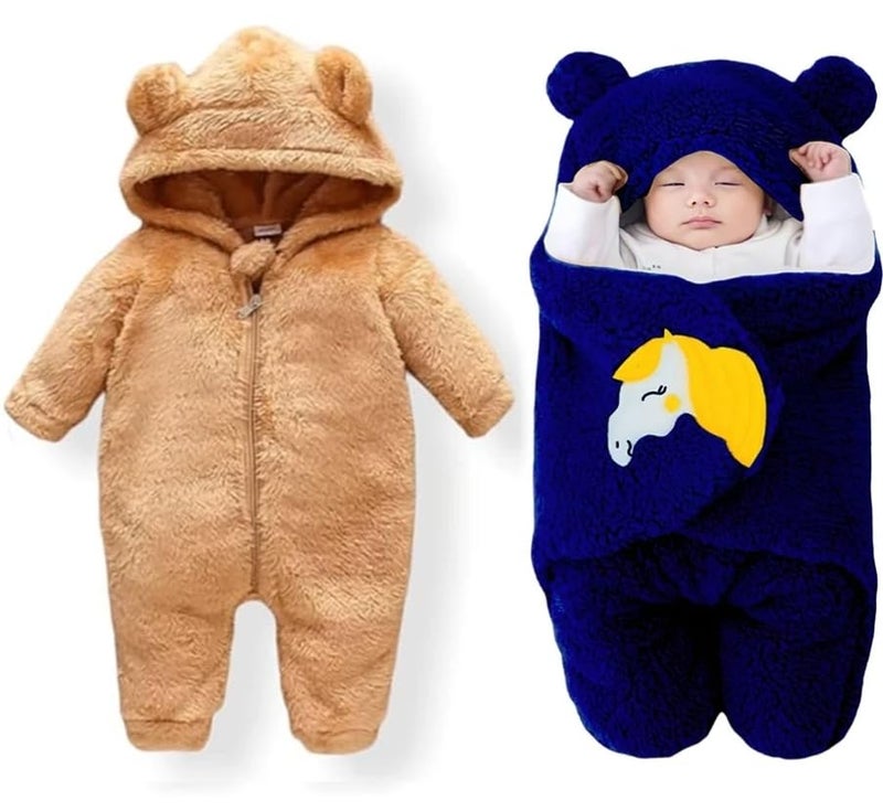 BRANDONN Baby Romper Jumpsuit Hooded Combo Pack of Clothes Set for Baby Boys & Girls Pack of 2, 3-9 Months - Image 1