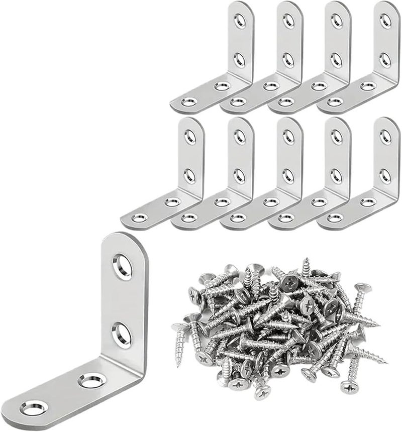 Stainless Steel Corner Brackets 50Pcs 90 Degree L Bracket With Screws For Furniture Shelves Cabinet - Image 2