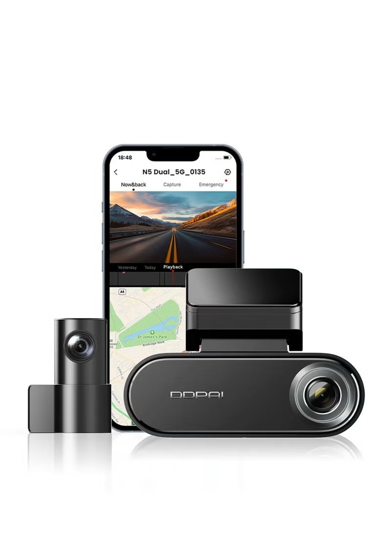 DDPAI 4K Car Dash Cam Front and Rear 2160P+1080P Built-in 32G eMMC Voice Control ADAS 5G WiFi GPS G-Sensor with APP Control Night Vision 24 Hours Parking Monitor, Support 512GB TF Cards, N5 Dual