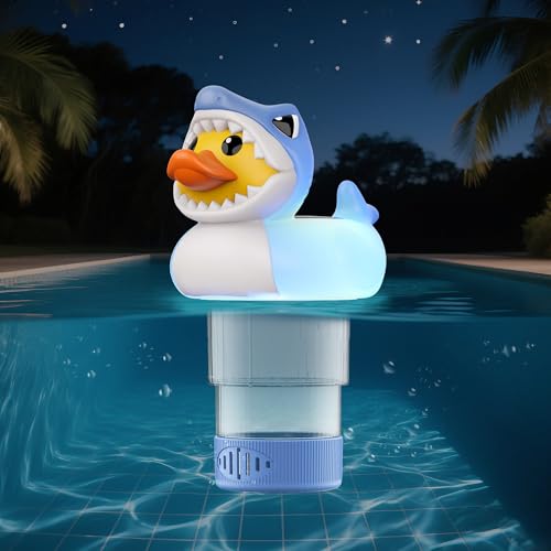 Doli Yearning Solar Pool Chlorine Floater for 3inch Tablets DuckShark Chlorine Tablet Floater with Light Auto Light up at Night for Pool Hot Tub - Image 1