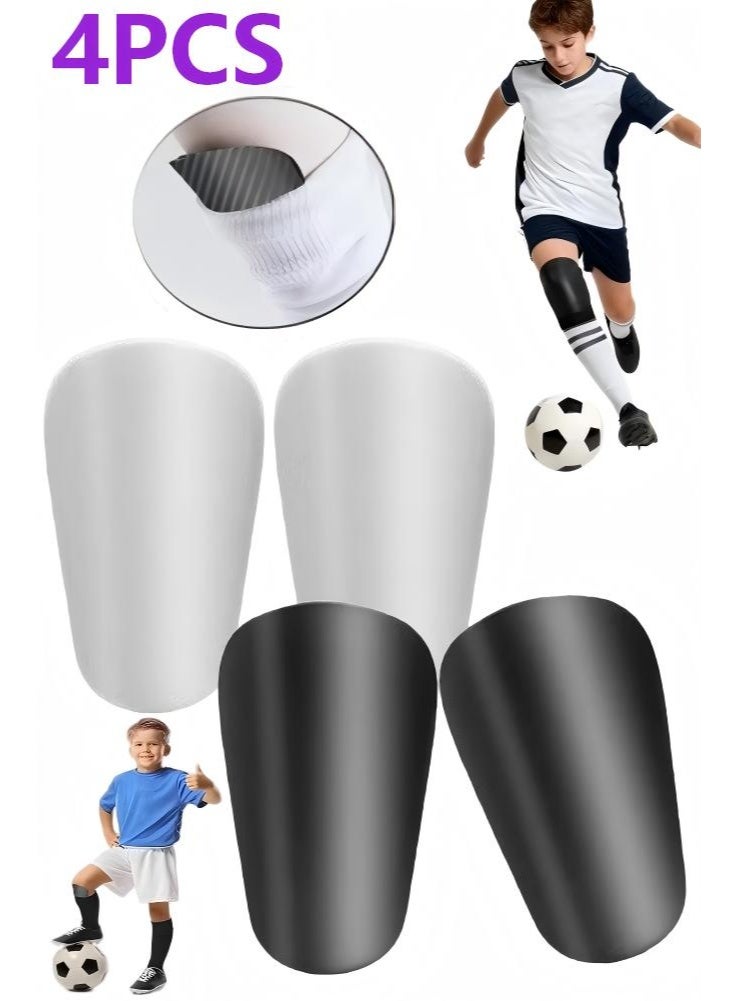 4 قطع من واقيات الساق الصغيرة للغاية لكرة القدم للأطفال الصغار والشباب والكبار، واقيات ساق صغيرة للغاية لكرة القدم، وسادات ساق صغيرة جدًا وخفيفة ومريحة (أسود/أبيض) - Image 1