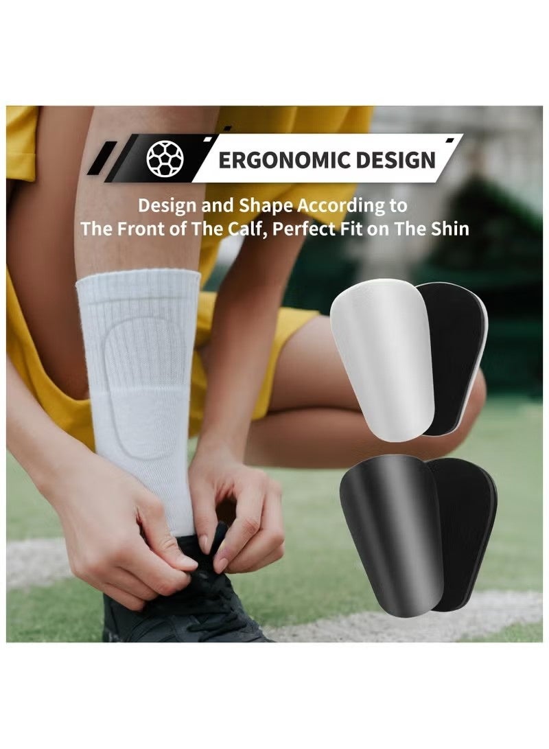 4 قطع من واقيات الساق الصغيرة للغاية لكرة القدم للأطفال الصغار والشباب والكبار، واقيات ساق صغيرة للغاية لكرة القدم، وسادات ساق صغيرة جدًا وخفيفة ومريحة (أسود/أبيض) - Image 5