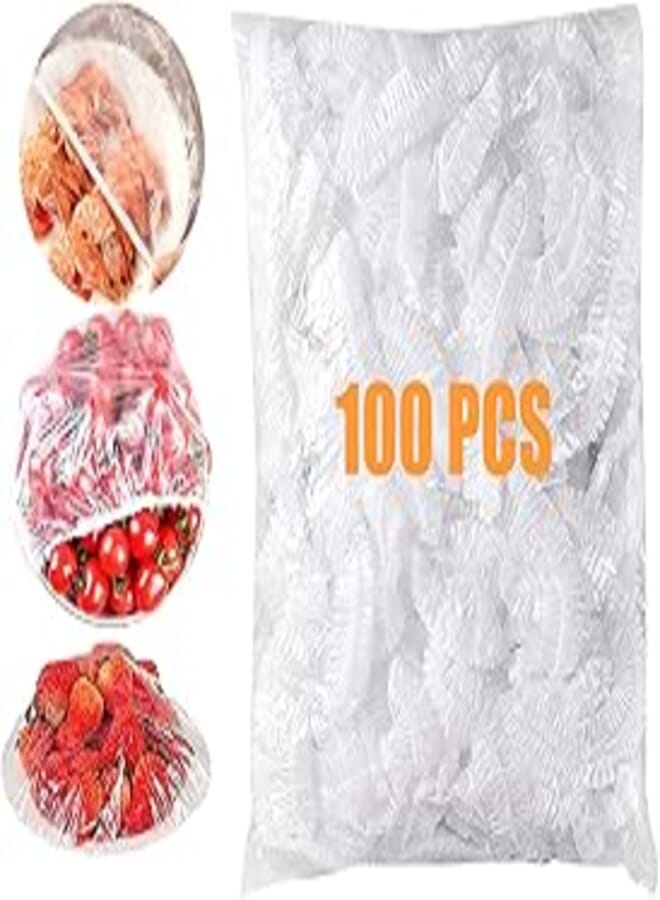 Pack of 100 Food Storage Bags Food Covers Plastic Stretch Disposable Bags Plastic Wrap Storage Bag Elastic Mouth Design for Fruit/Vegetables/Meat/Food Preservation