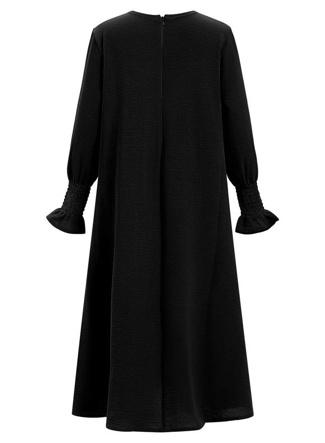 OBEEII Abaya for Girls Muslim Long Sleeve Prayer Dress Ramadan Kaftan Abaya with Hijab Islamic Clothing Arabic Eid Robe, Black, 9-10 Years - Image 5