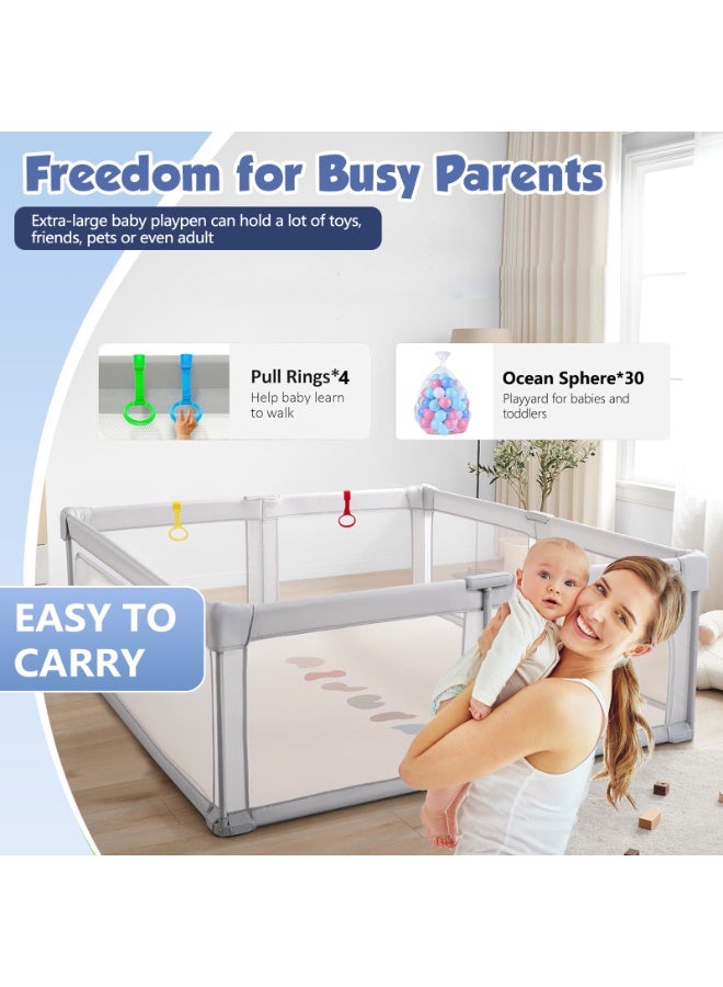 LIODUX Foldable Baby Playpen, 180 x 200CM Quick Setup Baby Fence, Collapsible Play Pen for Babies, Folding Children's Fence Play Area with Storage Bag, Playpen for Babies, Grey - Image 2