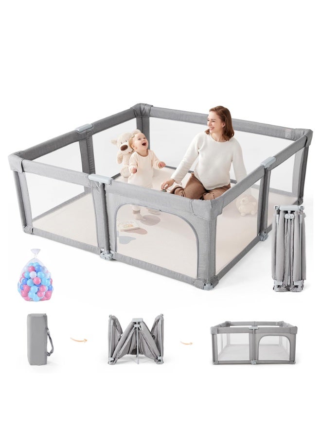 LIODUX Foldable Baby Playpen, 180 x 200CM Quick Setup Baby Fence, Collapsible Play Pen for Babies, Folding Children's Fence Play Area with Storage Bag, Playpen for Babies, Grey - Image 1