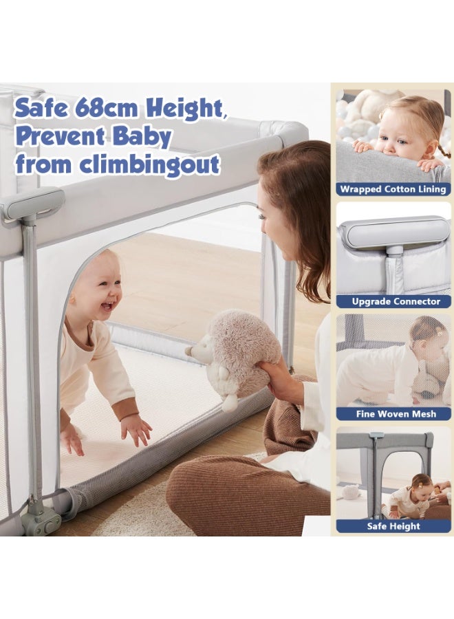 LIODUX Foldable Baby Playpen, 180 x 200CM Quick Setup Baby Fence, Collapsible Play Pen for Babies, Folding Children's Fence Play Area with Storage Bag, Playpen for Babies, Grey - Image 3