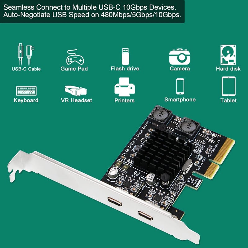 FebSmart 2X 10Gbps Max Speed USB-C Ports PCIE USB 3.1 GEN 2 Expansion Card for Windows, MAC OS and Linux PCs, Built in Self-Powered Technology, No Need Additional Power Supply (FS-C2-Pro) - Image 4