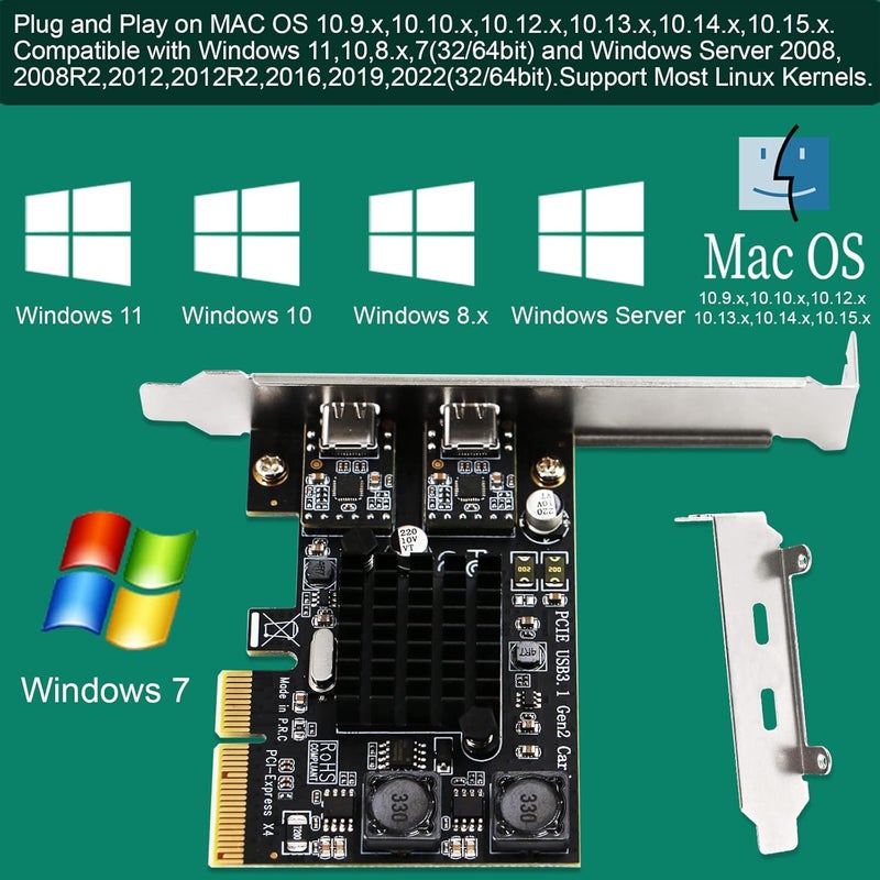 FebSmart 2X 10Gbps Max Speed USB-C Ports PCIE USB 3.1 GEN 2 Expansion Card for Windows, MAC OS and Linux PCs, Built in Self-Powered Technology, No Need Additional Power Supply (FS-C2-Pro) - Image 5