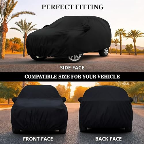 Sulfar 100% Water Resistant Car Body Cover Compatible with Mirror for Fiat Aventura (Triple Stitched, Full Bottom Elastic, Black) - Image 4
