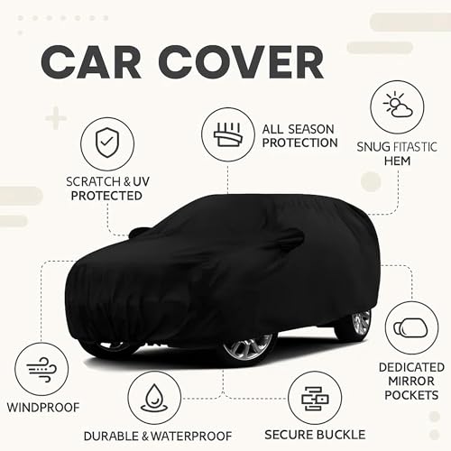 Sulfar 100% Water Resistant Car Body Cover Compatible with Mirror for Fiat Aventura (Triple Stitched, Full Bottom Elastic, Black) - Image 2