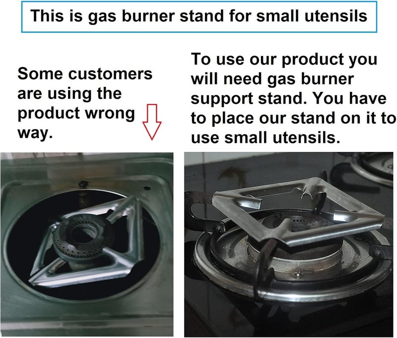 SpiderJuice Stainless Steel Attachable Removable Gas Burner Stand Perfect Sturdy Hot Pot Small Stand Vessel Stand 2in1 Avoid Burning Ring Flame Small Pan (Set of 2) - Image 3