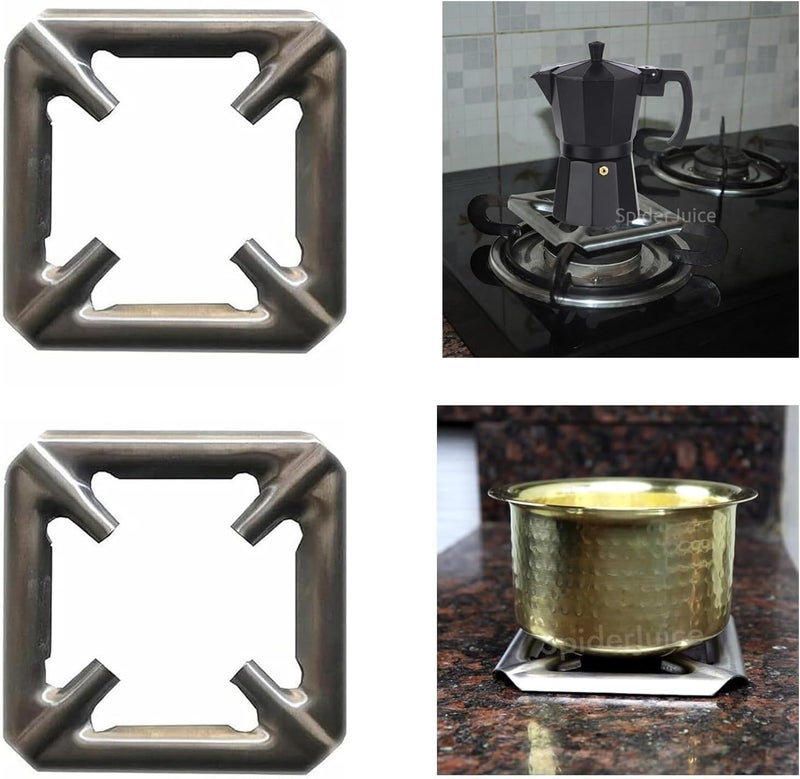 SpiderJuice Stainless Steel Attachable Removable Gas Burner Stand Perfect Sturdy Hot Pot Small Stand Vessel Stand 2in1 Avoid Burning Ring Flame Small Pan (Set of 2) - Image 1