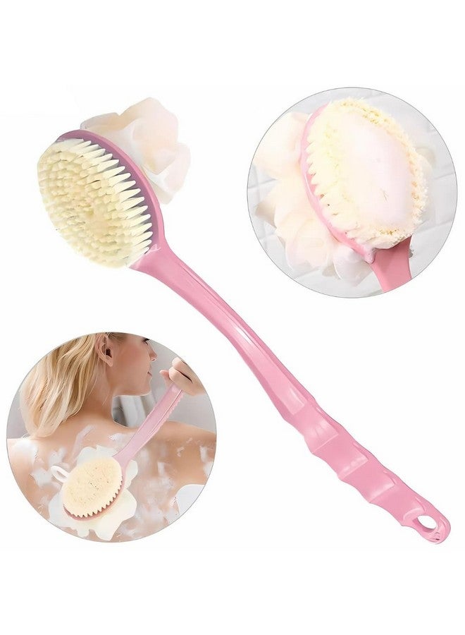 درامستون درمستون، ضمان لمدة سنوات، ليفة تنظيف الظهر ٢ في ١ بمقبض طويل | إسفنجة شبكية ناعمة وفرشاة تقشير للجسم لتنظيف البشرة وتدليكها | فرشاة استحمام مزدوجة الجوانب للرجال والنساء - Image 1