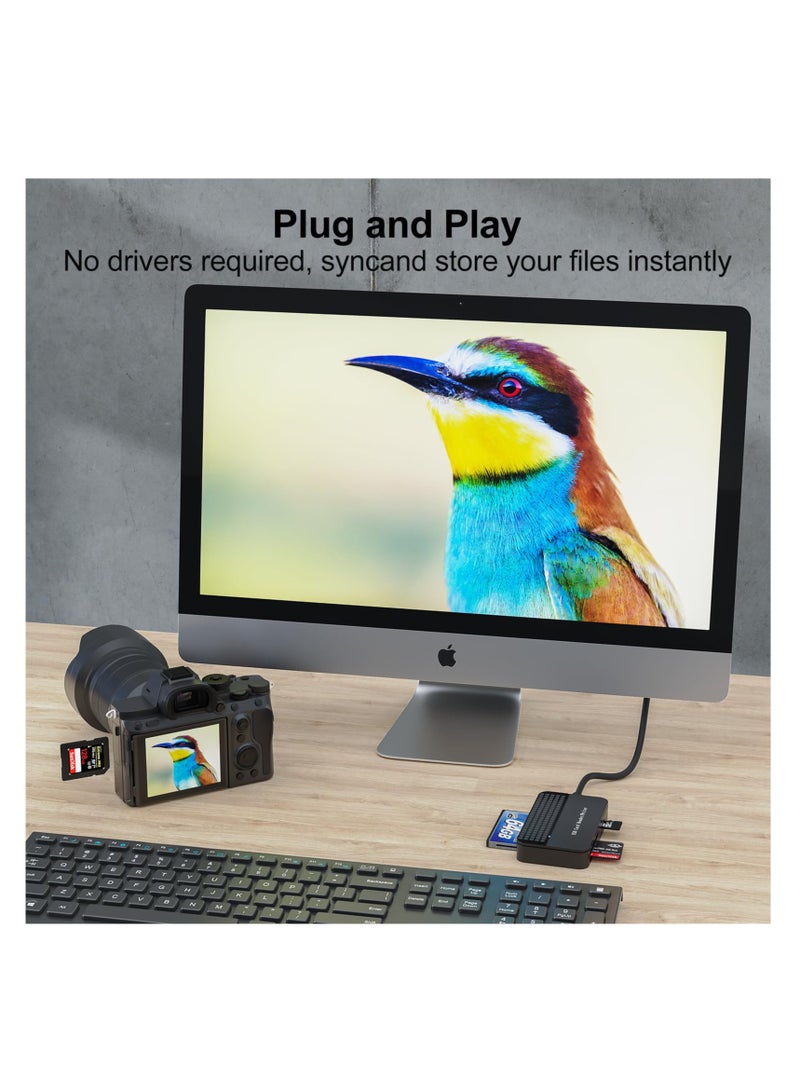 SD Card Reader USB 3.0, Memory Card Reader 4-in-1, TF Micro SD MS CF Card Reader USB to Multi SD Card, Adapter External High Speed Read Compact Flash Card Readers for Computer PC Camera Laptop
