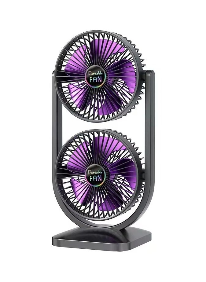 Toy Box Double Layer Fan, Small Personal USB Desk Fan, Portable Desktop Table Cooling Fan Powered by USB, Strong Wind, for Home Office Car Outdoor Travel - Black  - Image 1