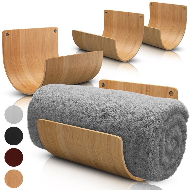 Auranest Bamboo Towel Rack by Aura Nest Set of 4 Wood Towel Racks Bamboo Bathroom Accessories -Wall Towel Holder for Rolled Towels Wooden Towel Racks for Bathroom Spa Bathroom - Natural Bamboo - Image 1