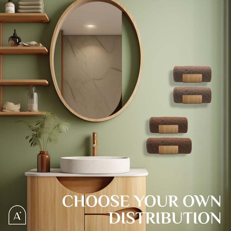 Auranest Bamboo Towel Rack by Aura Nest Set of 4 Wood Towel Racks Bamboo Bathroom Accessories -Wall Towel Holder for Rolled Towels Wooden Towel Racks for Bathroom Spa Bathroom - Natural Bamboo - Image 5