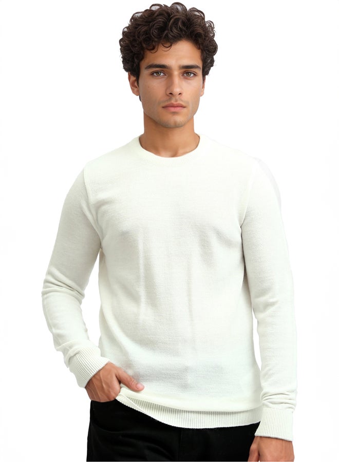 RAVIN Ribbed Crew Neck & Hem Off-White Pullover  - Image 1