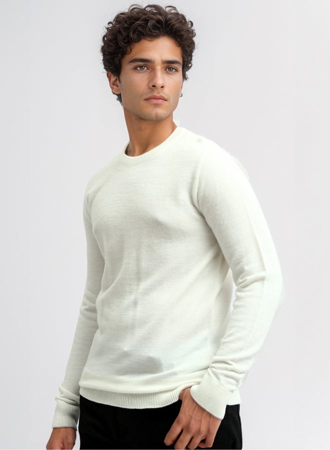 RAVIN Ribbed Crew Neck & Hem Off-White Pullover  - Image 2
