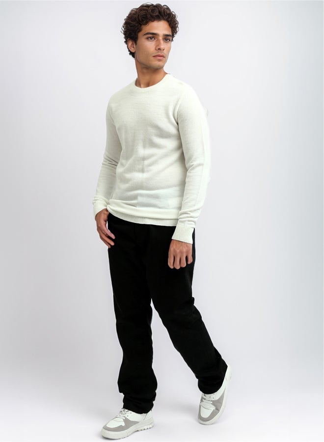 RAVIN Ribbed Crew Neck & Hem Off-White Pullover  - Image 5