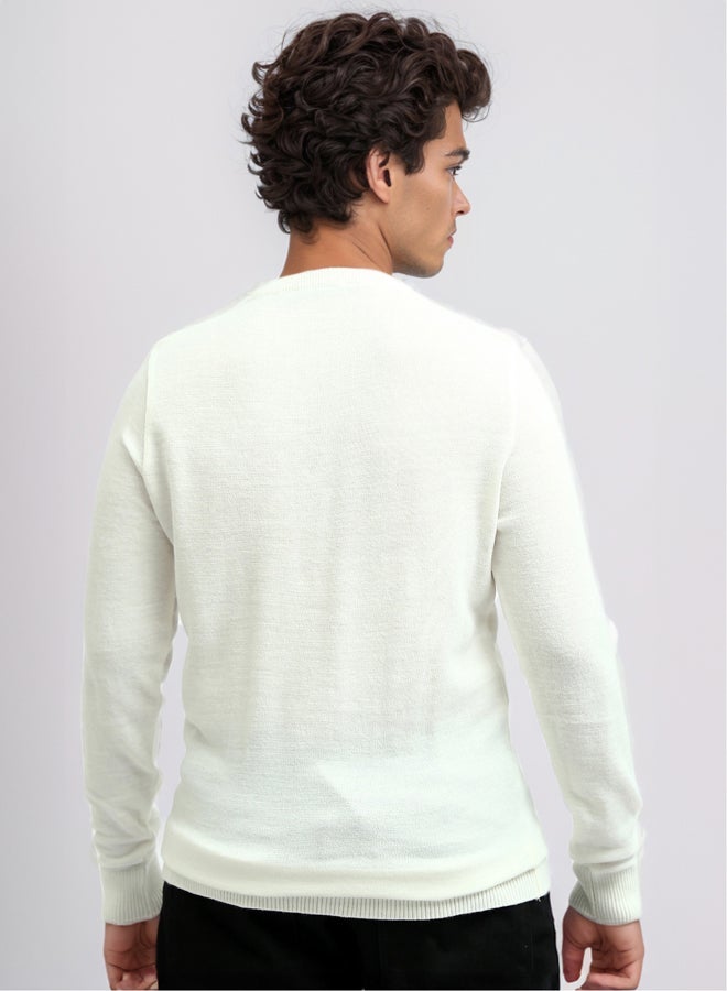 RAVIN Ribbed Crew Neck & Hem Off-White Pullover  - Image 3