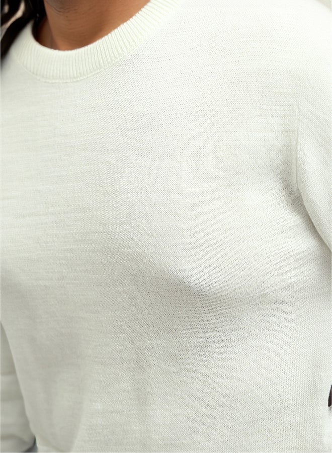 RAVIN Ribbed Crew Neck & Hem Off-White Pullover  - Image 4