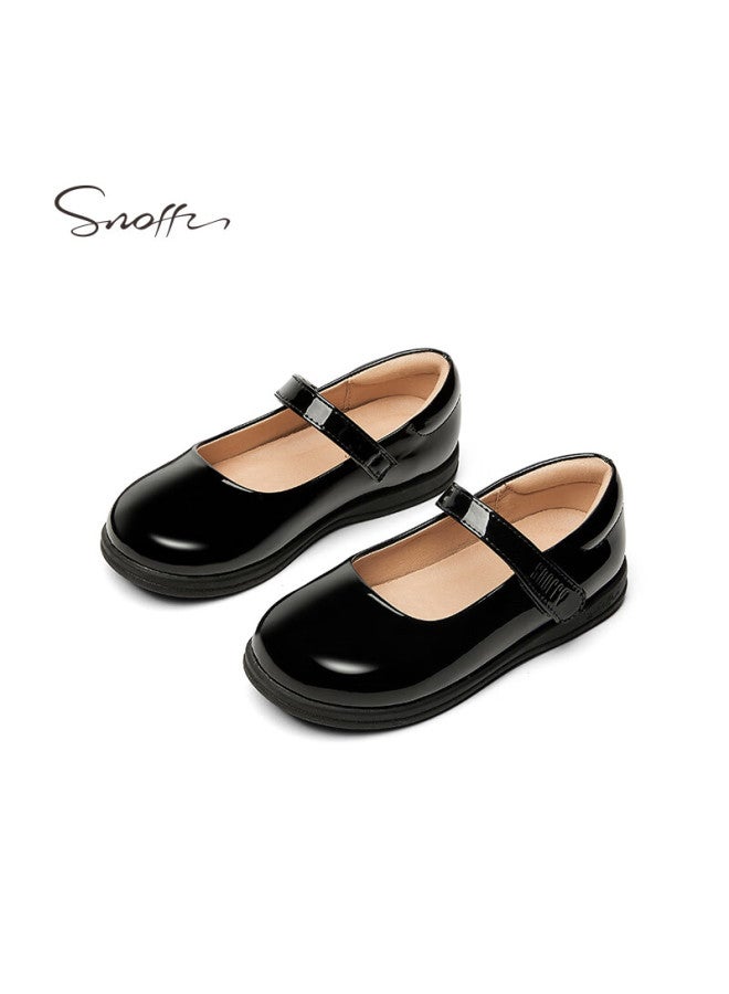 Snoffy Children's Black Leather Shoes, Spring Girls' School Formal Shoes, Princess Shoes For Older Kids, Soft-soled Performance Shoes, Glossy Black, Size 33 - Image 2