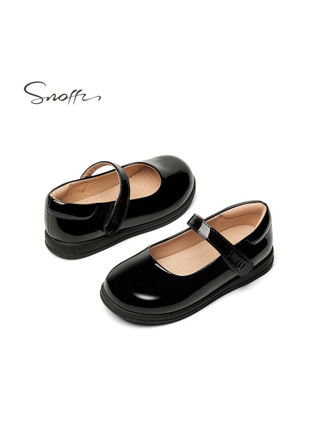 Snoffy Children's Black Leather Shoes, Spring Girls' School Formal Shoes, Princess Shoes For Older Kids, Soft-soled Performance Shoes, Glossy Black, Size 33 - Image 3