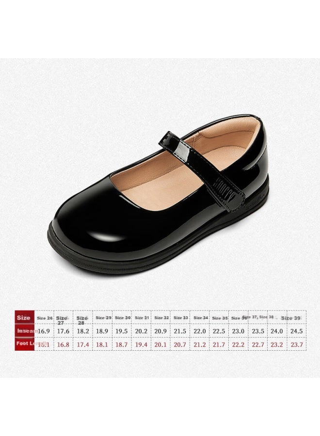 Snoffy Children's Black Leather Shoes, Spring Girls' School Formal Shoes, Princess Shoes For Older Kids, Soft-soled Performance Shoes, Glossy Black, Size 33 - Image 4