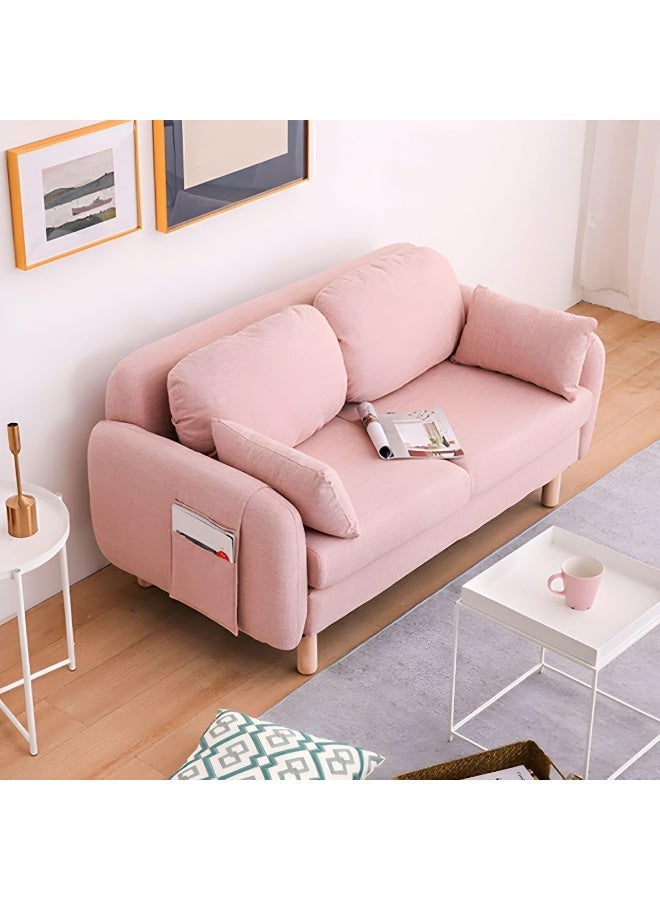 Zayn comforts Minimalist Modern Loveseat â€“ 2-Seater Fabric Sofa with Square Arms for Compact Living (Baby Pink) - Image 3