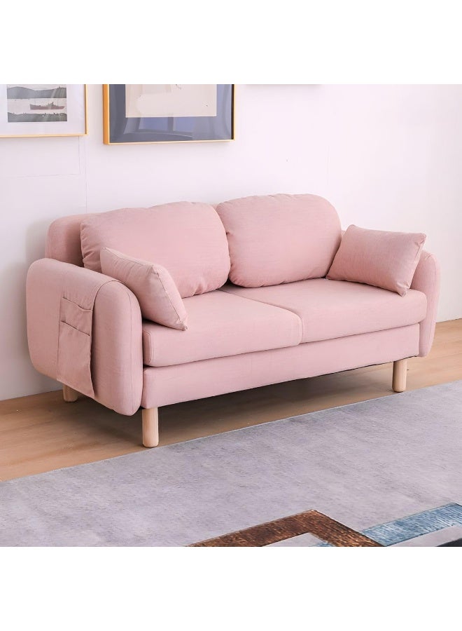 Zayn comforts Minimalist Modern Loveseat â€“ 2-Seater Fabric Sofa with Square Arms for Compact Living (Baby Pink) - Image 1