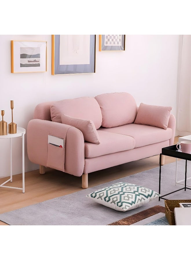 Zayn comforts Minimalist Modern Loveseat â€“ 2-Seater Fabric Sofa with Square Arms for Compact Living (Baby Pink) - Image 4