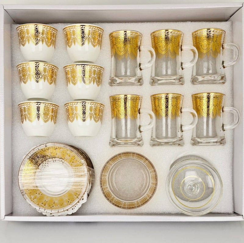 Tea & Coffe Set of 18 Pieces Tea Cups With Soucers Cawa Cups Traditional Arabian Design Cups for Tea Coffee Perfect for Home And Office