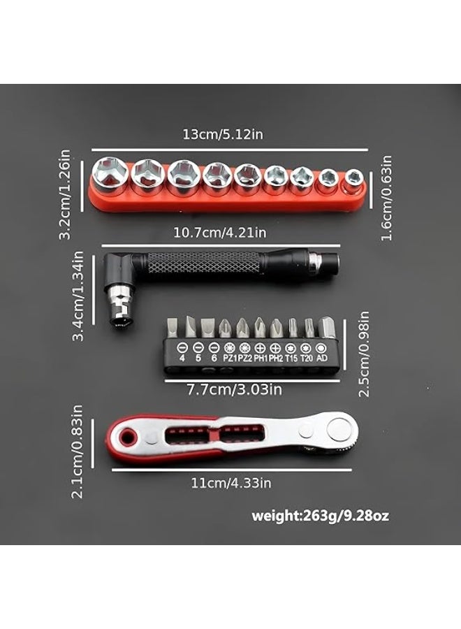 21Pcs Ratchet Screwdriver Set, 1/4 Ultra Low Profile Mini Ratchet Wrenches Set with Reversible 36-Tooth Design Magnetic Repair Tool for Electronics, Toys, Home Appliances - Image 2