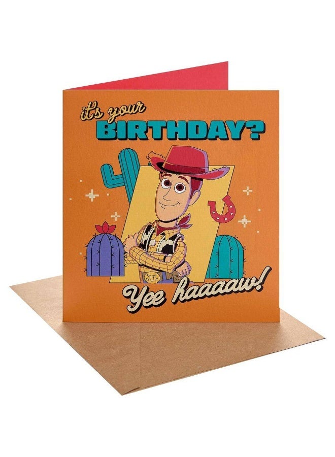 UK Greetings Disney Pixar Toy Story 5 Woody Yee Haaaaw! It's Your Birthday? Greeting Card (15.9 x 18.4 cm) - Image 1