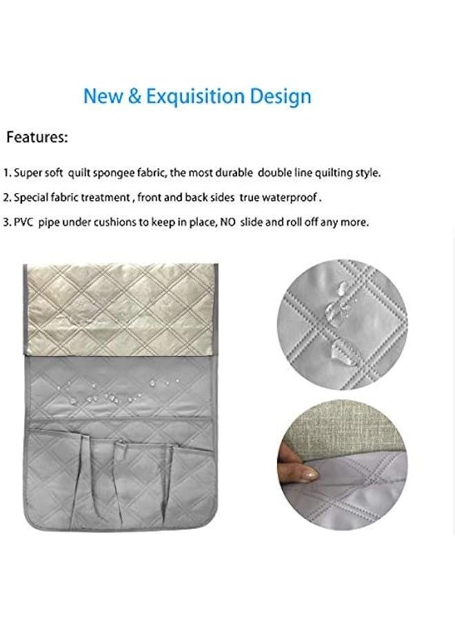 Sofa Furniture Sofa Couch Chair Armrest Storage Organizer, Holder Storage Organizer Five Pockets for TV Remotes Glasses Magazines Phone, Book Tools Holder Organizer (Grey) - Image 4