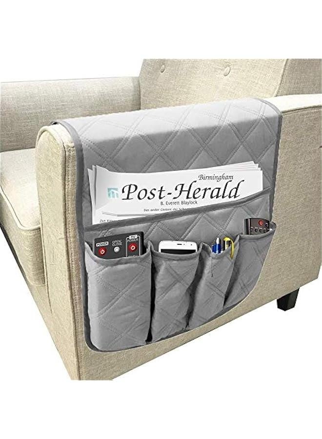 Sofa Furniture Sofa Couch Chair Armrest Storage Organizer, Holder Storage Organizer Five Pockets for TV Remotes Glasses Magazines Phone, Book Tools Holder Organizer (Grey) - Image 1